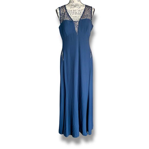 BCBG Paris Size 10 Ariel Navy Blue Lace Cutout Maxi Dress Evening Formal Event - Picture 1 of 7